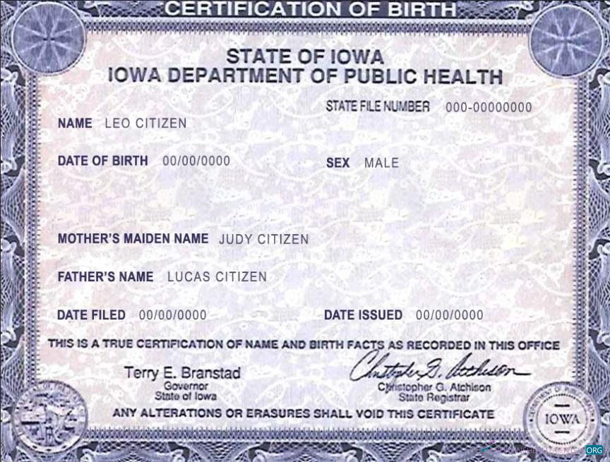 Download USA Iowa state birth certificate template in PSD format Photoshop template